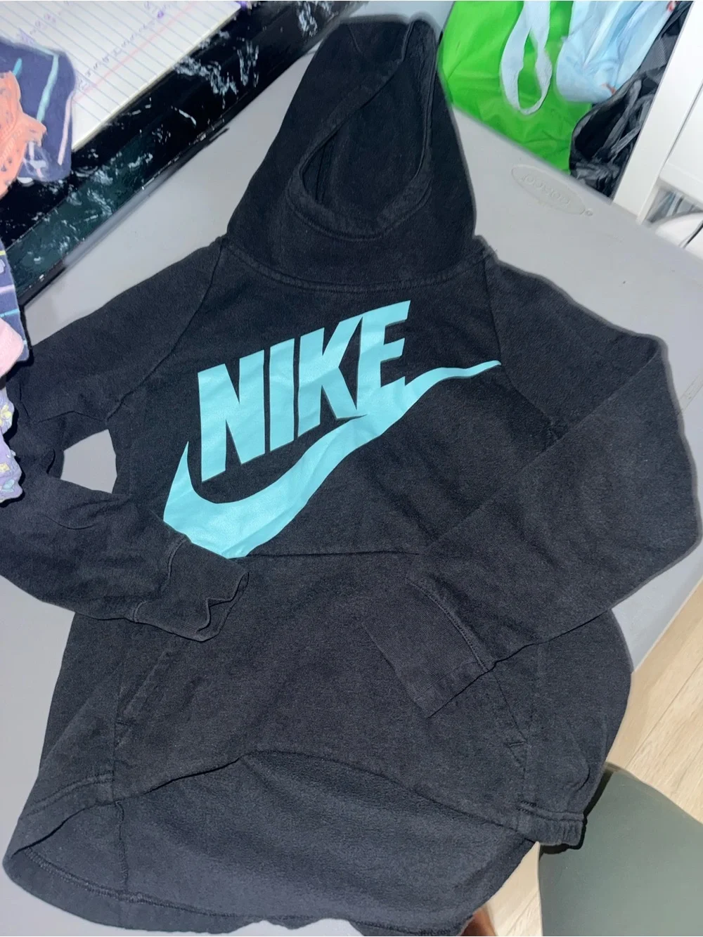 Nike Black Hoodie with Aqua Logo
